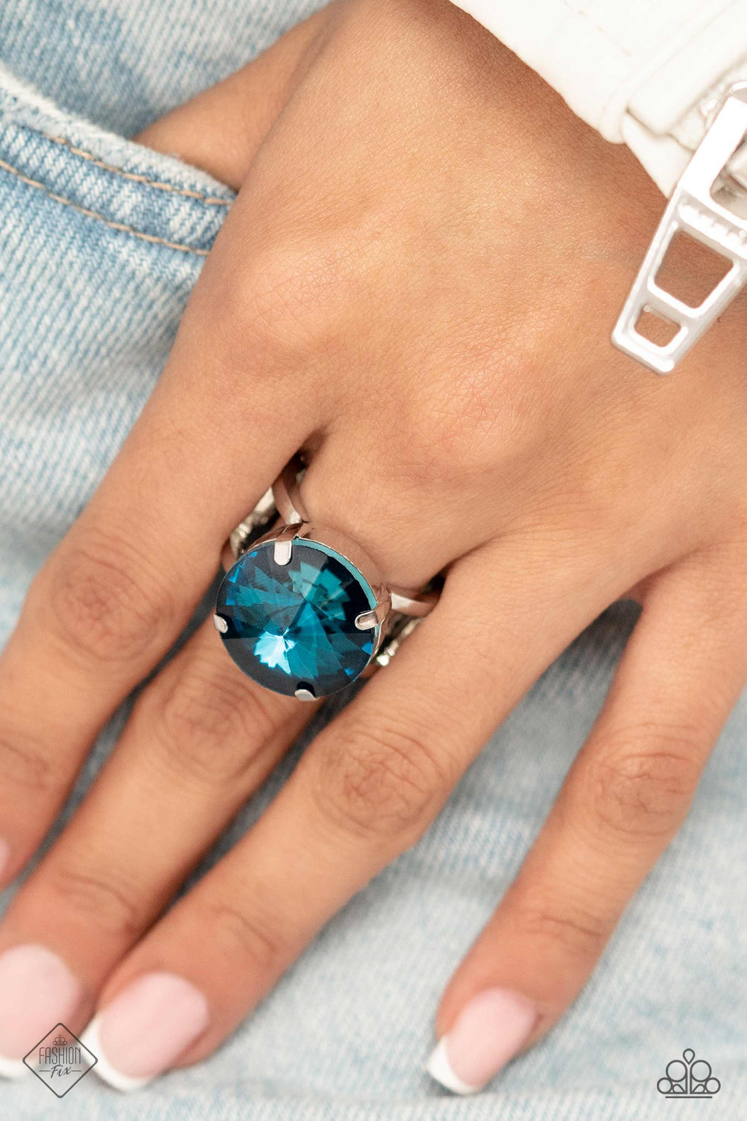 Pronged Powerhouse Blue Rhinestone Ring Paparazzi Accessories
