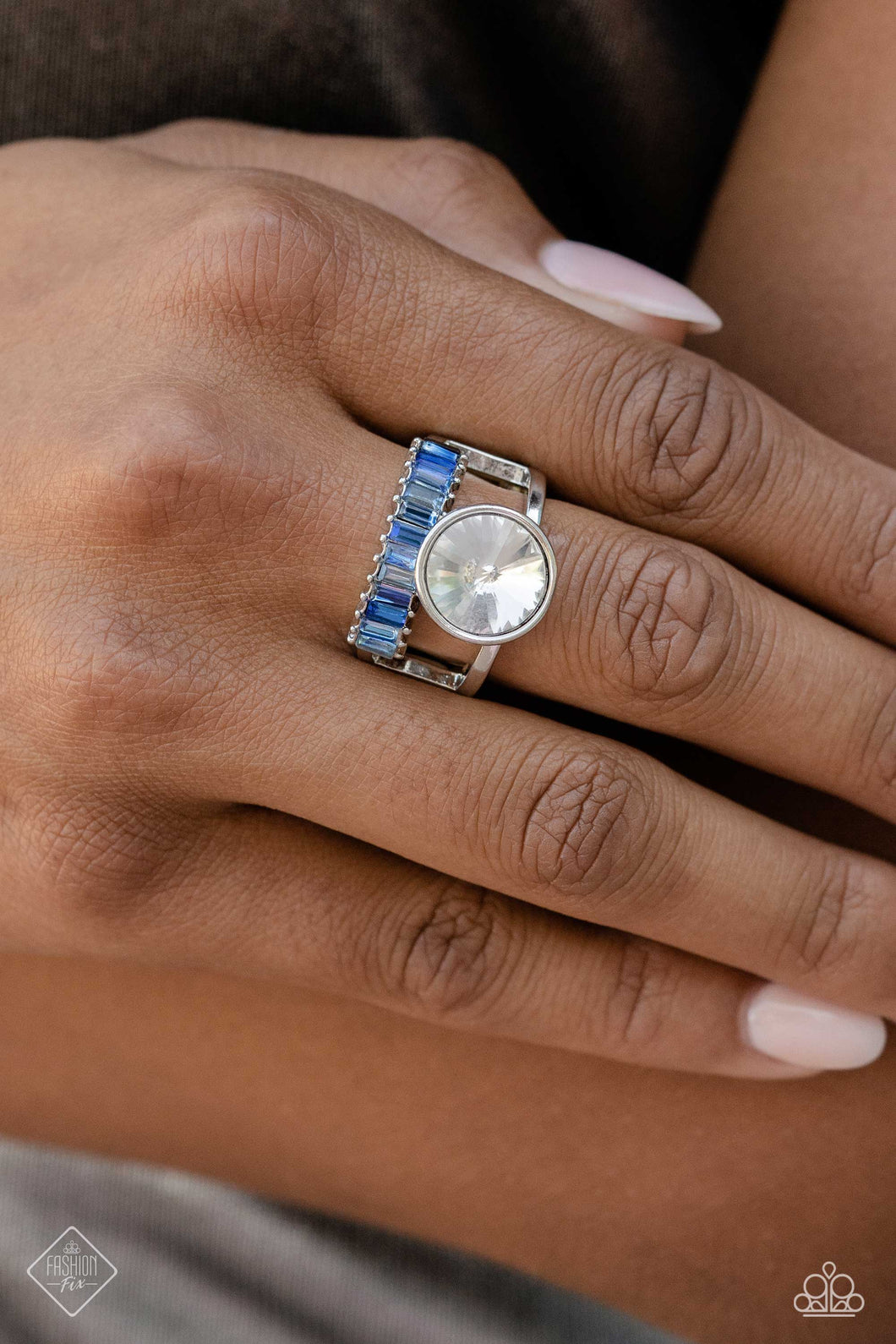 Balanced Bravura Blue Rhinestone Ring Paparazzi Accessories