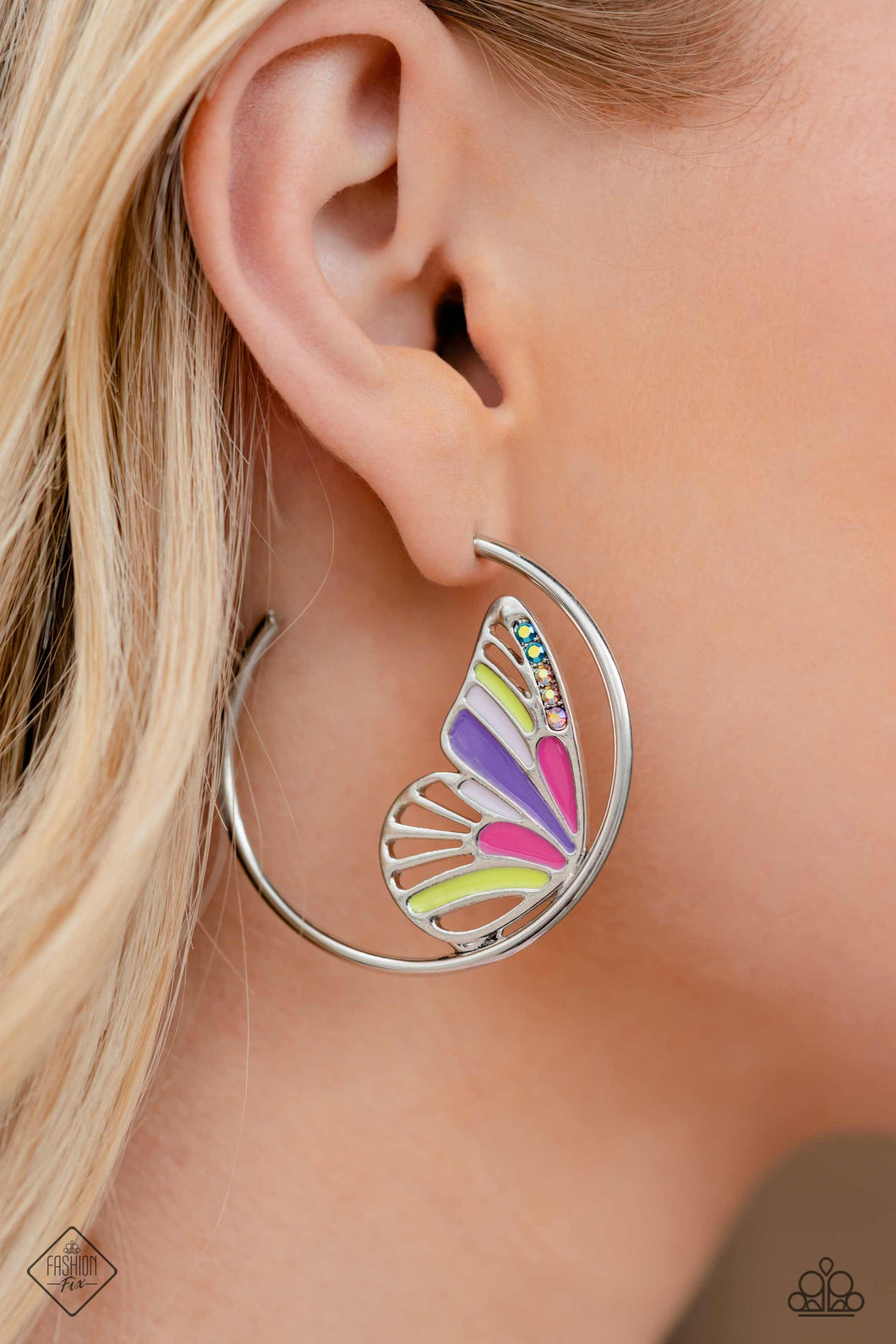 The FLIGHT of the Century Multi Butterfly Hoop Earrings Paparazzi Accessories