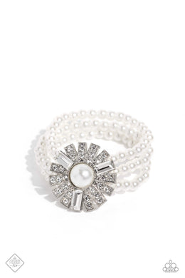 Gifted Gatsby White Pearl Rhinestone Stretchy Bracelet Paparazzi Accessories
