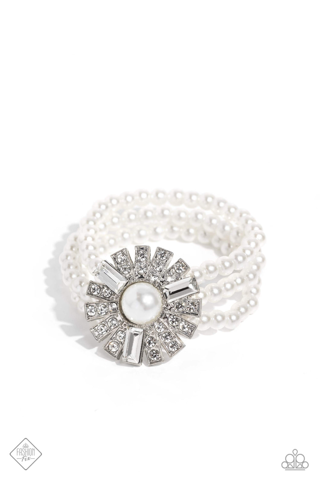 Gifted Gatsby White Pearl Rhinestone Stretchy Bracelet Paparazzi Accessories