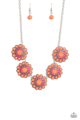Floral Fervor Orange Floral Necklace Paparazzi Accessories