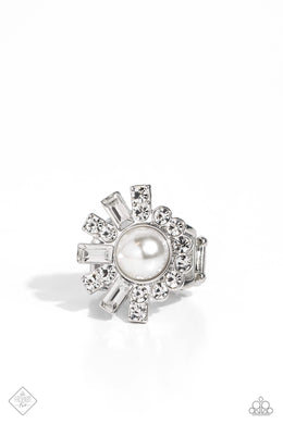 Gatsby Getaway White Rhinestone Pearl Ring Paparazzi Accessories