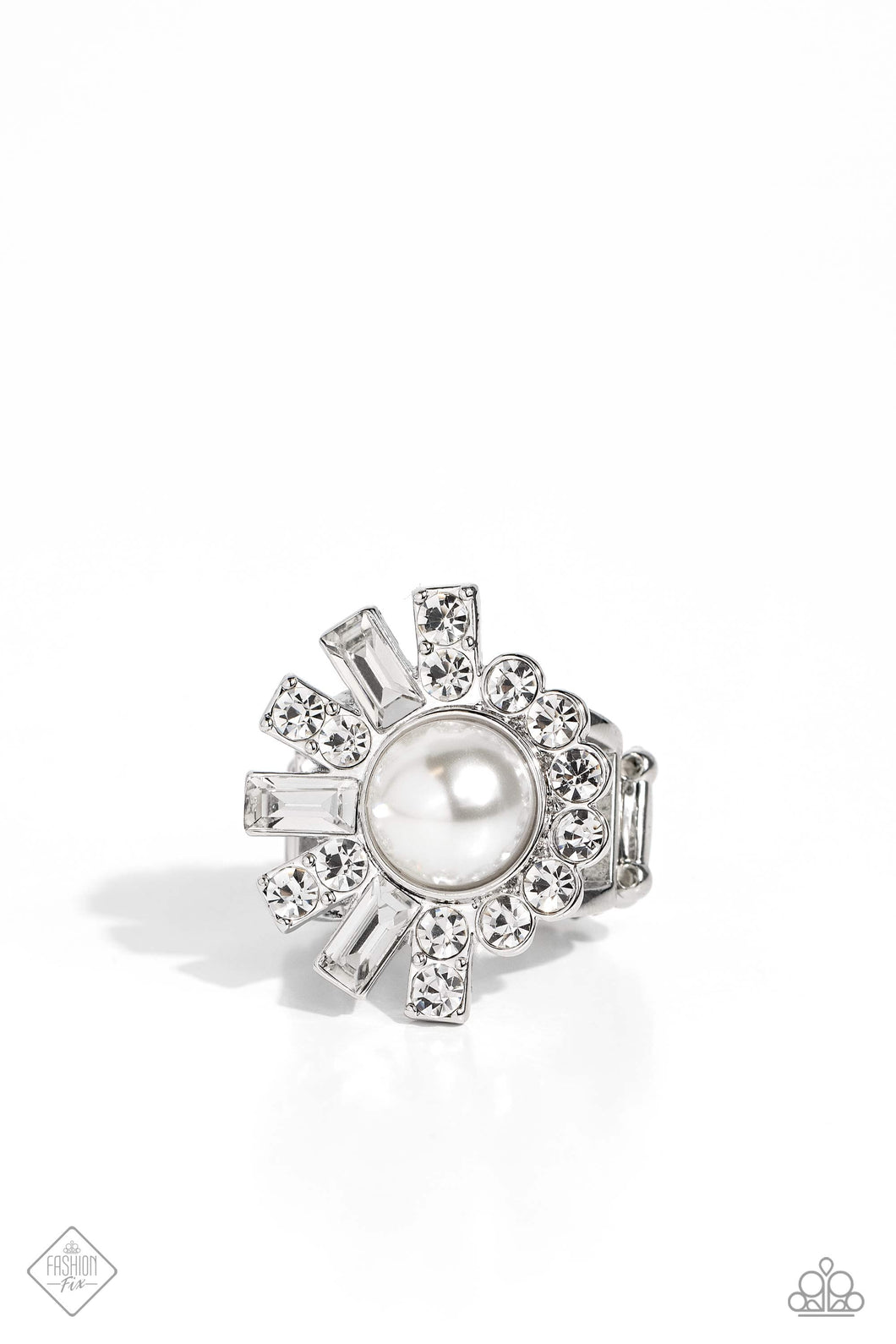 Gatsby Getaway White Rhinestone Pearl Ring Paparazzi Accessories