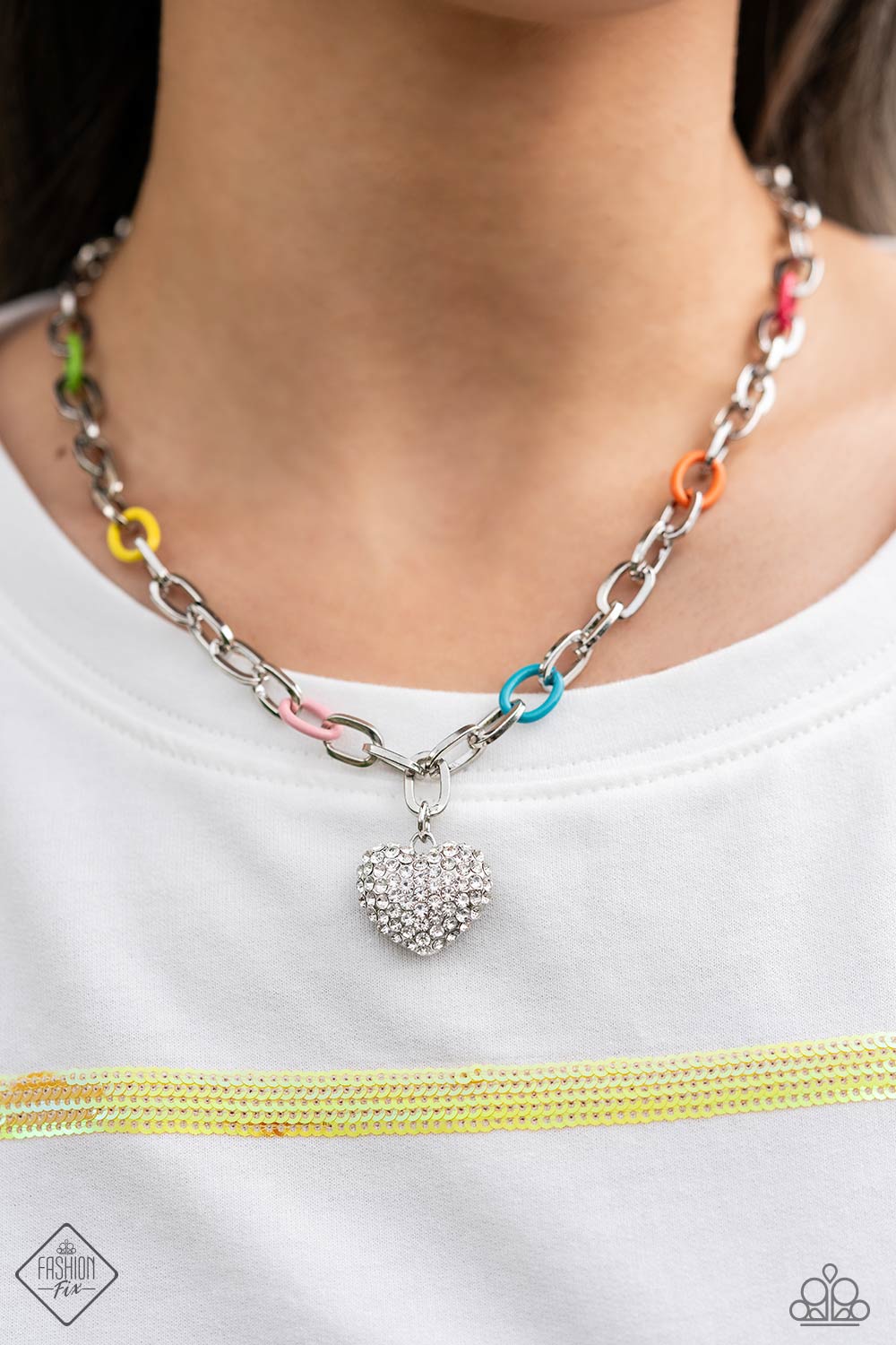 Colorful Candidate Multi Rhinestone Heart Necklace Paparazzi Acessories