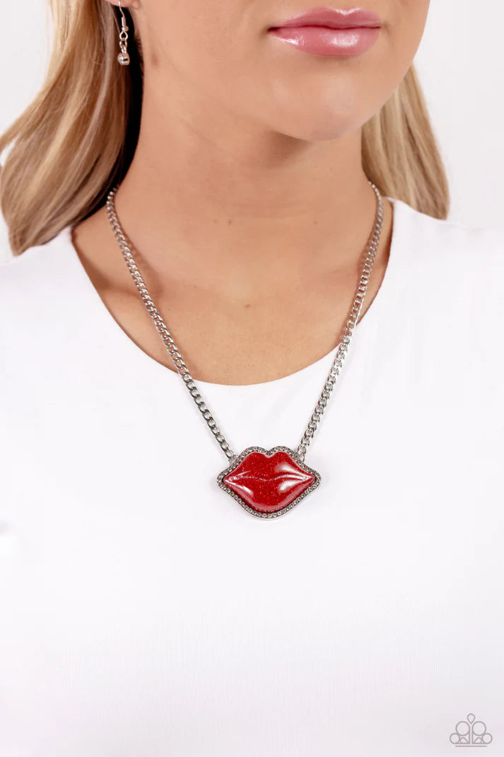 Lip Locked Red Lips Necklace Paparazzi Accessories