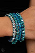 Load image into Gallery viewer, Punk Pattern Blue Rhinestone Stretchy Bracelet Paparazzi Accessories