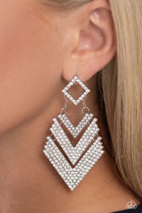post,rhinestones,white,Cautious Caliber - White Rhinestone Post Earrings