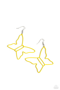 butterfly,fishhook,yellow,Soaring Silhouettes - Yellow Butterfly Earrings