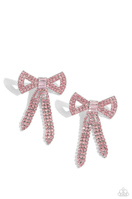 Just BOW With It Pink Rhinestone Post Earrings Paparazzi Accessories