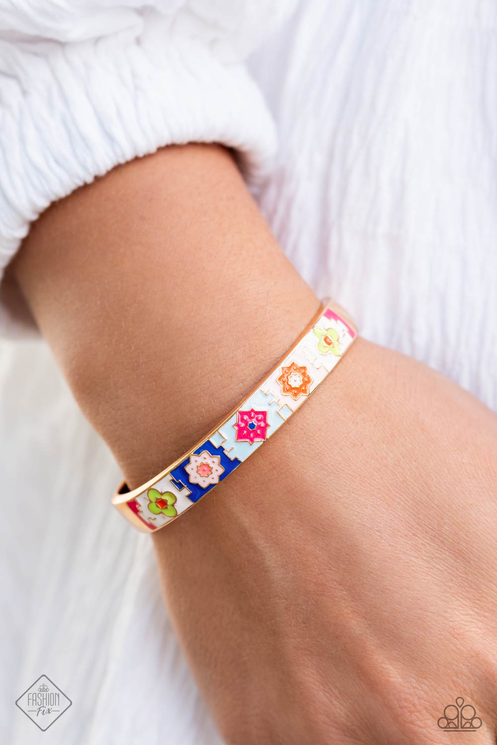 Multicolored Moment Gold Floral Cuff Bracelet Paparazzi Accessories