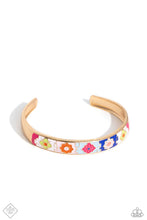 Load image into Gallery viewer, Multicolored Moment Gold Floral Cuff Bracelet Paparazzi Accessories