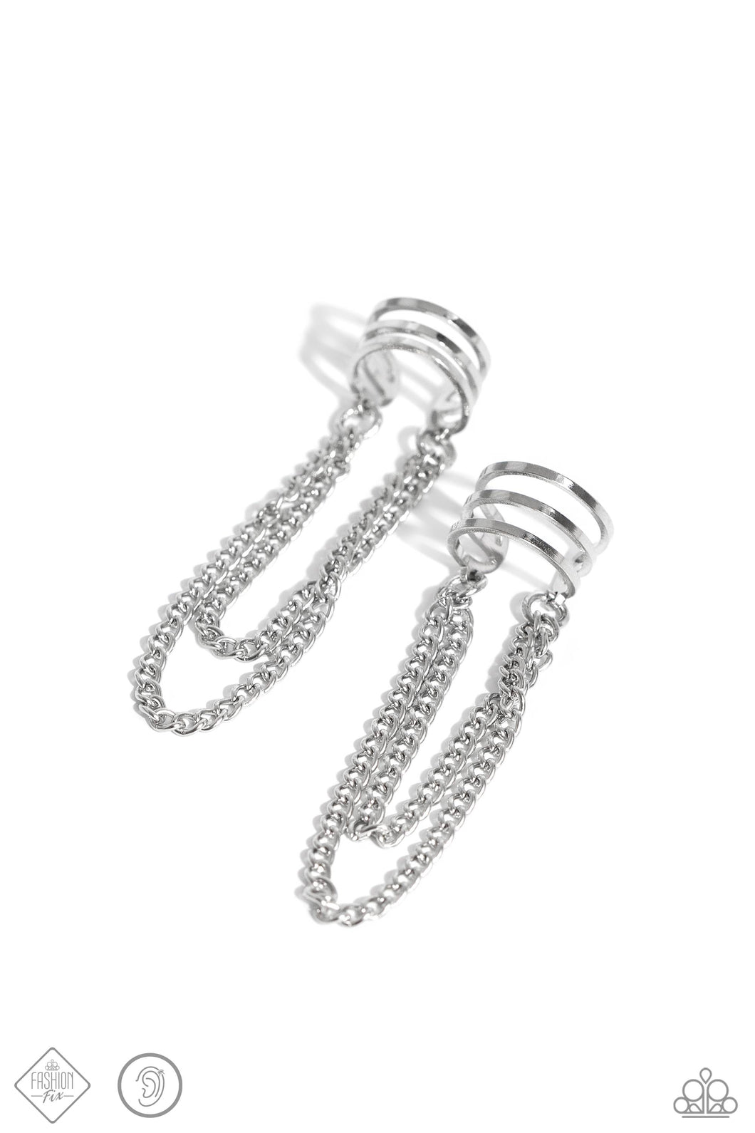 Unlocked Perfection Silver Ear Cuff Earrings