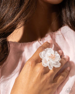floral,life of the party,white,wide back,Petal Privilege White Floral Ring