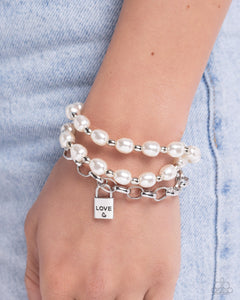 lobster claw clasp,pearls,white,LOVE-Locked Legacy - White Pearl Bracelet