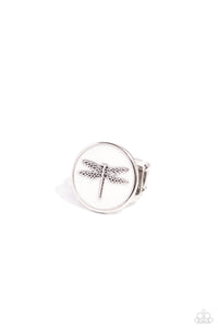 white,wide back,Debonair Dragonfly - White Ring