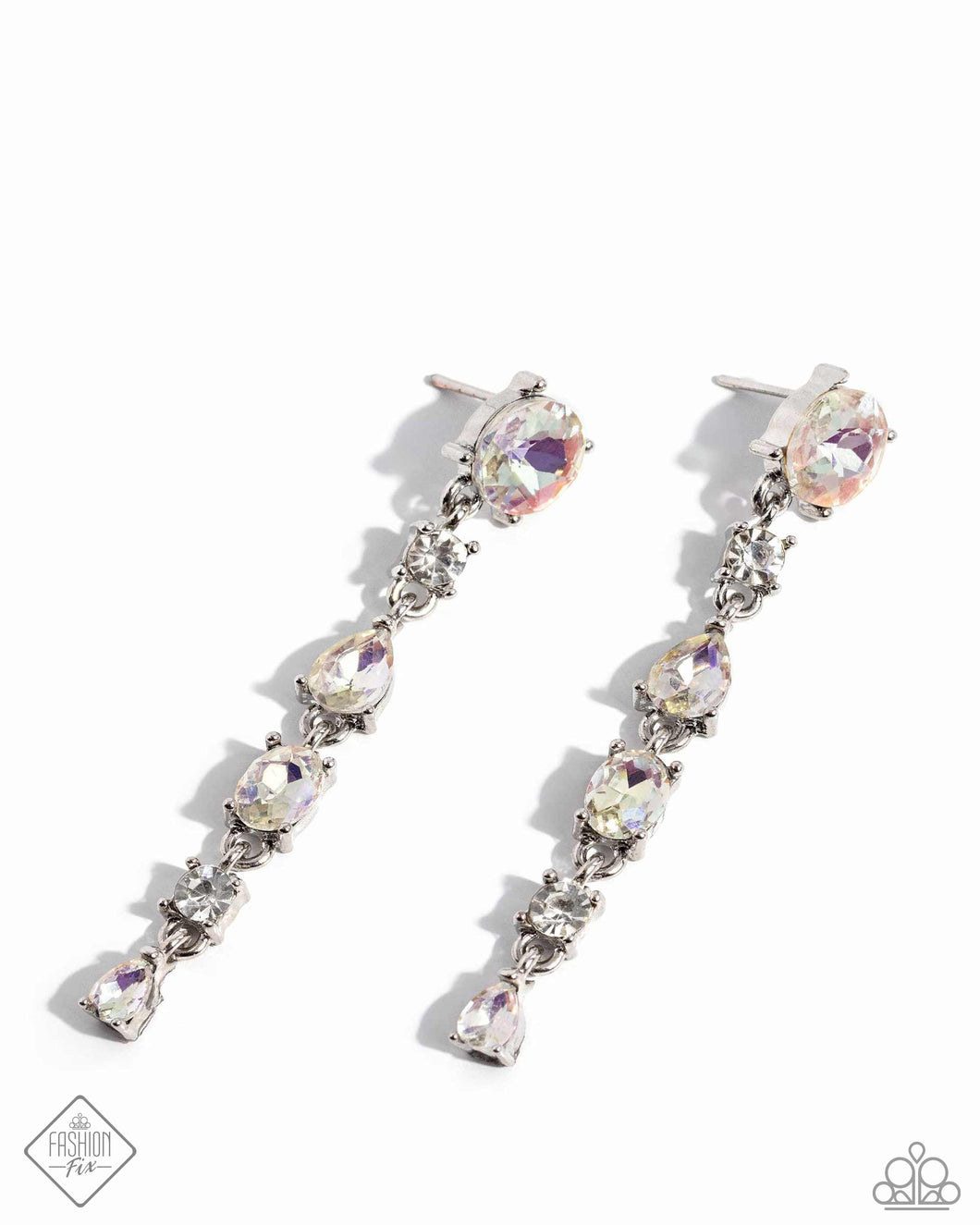 Fairytale Falls White Iridescent Rhinestone Post Earrings Paparazzi Accessories
