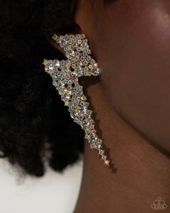 gold,iridescent,rhinestones,Electric Effulgence - Gold Rhinestone Earrings