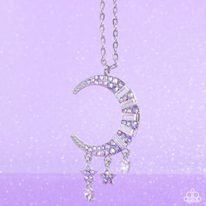 long necklace,purple,rhinestones,Lunar Landmark - Purple Rhinestone Moon Necklace