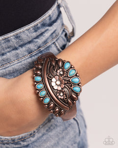 blue,copper,crackle stone,cuff,turquoise,Artisan Age - Copper Bracelet
