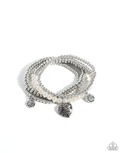 hearts,stretchy,white,Filigree Fairytale - White Stretchy Bracelet