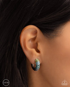blue,clip-on,rhinestones,Ombré Observer - Blue Hoop Clip-On Earrings