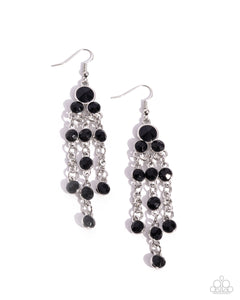 black,fishhook,rhinestones,Cascading Clarity - Black Rhinestone Earrings