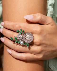 floral,pearls,pink,rhinestones,wide back,Budding Bling Pink Floral Ring