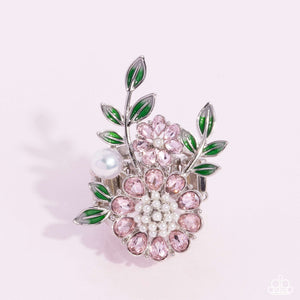 floral,pearls,pink,rhinestones,wide back,Budding Bling Pink Floral Ring