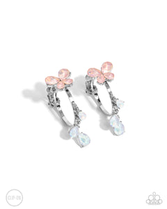 butterfly,clip-on,rhinestones,Fairy Fantasy - Orange Hoop Clip-On Earrings