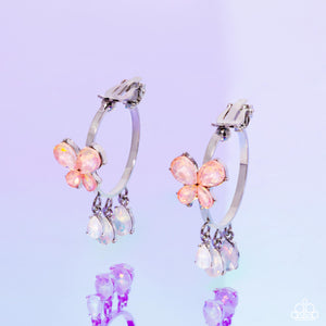butterfly,clip-on,rhinestones,Fairy Fantasy - Orange Hoop Clip-On Earrings