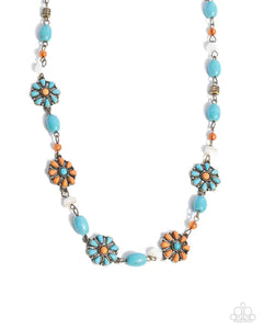 blue,brass,crackle stone,floral,multi,short necklace,turquoise,Chill Country Brass Necklace