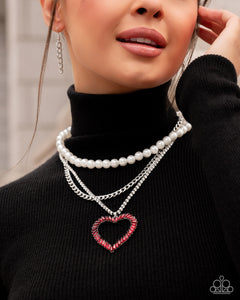 pearls,red,rhinestones,short necklace,Y2K Year - Red Rhinestone Heart Necklace