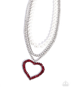 pearls,red,rhinestones,short necklace,Y2K Year - Red Rhinestone Heart Necklace