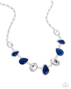 blue,cat's eye,rhinestones,short necklace,Royal Ready - Blue