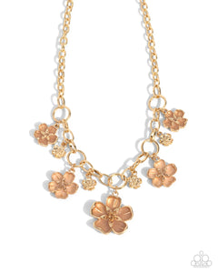 brown,floral,gold,short necklaces,Secretive Sprig - Brown