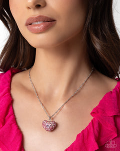 hearts,pink,rhinestones,short necklace,Best Of My Heart - Pink Rhinestone Heart Necklace