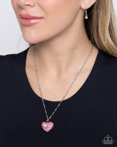 hearts,pink,rhinestones,short necklace,Best Of My Heart - Pink Rhinestone Heart Necklace