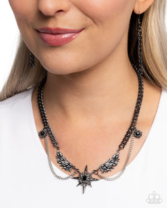 Gunmetal,rhinestones,short necklace,Cosmic Critique - Black
