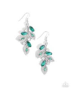 fishhook,green,rhinestones,Flourishing Feature - Green Rhinestone Earrings