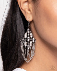 fishhook,multi,rhinestones,silver,Trenchant Transformation - Silver Rhinestone Earrings