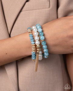 blue,pearls,stretchy,Marbled Mirage - Blue Stretchy Bracelet