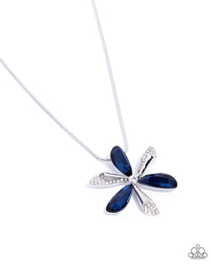 blue,floral,long necklace,rhinestones,Potent Pattern - Blue Floral Rhinestone Necklace