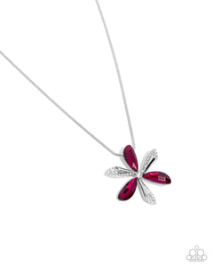 floral,long necklace,rhinestones,Potent Pattern - Pink Floral Rhinestone Necklace