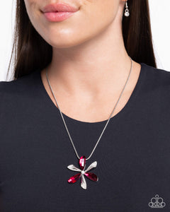 floral,long necklace,rhinestones,Potent Pattern - Pink Floral Rhinestone Necklace