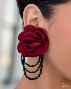 floral,post,red,Dramatic Dame - Red Floral Post Earrings