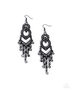 black,fishhook,rhinestones,Pristine Precipitation - Black Earrings