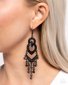 black,fishhook,rhinestones,Pristine Precipitation - Black Earrings