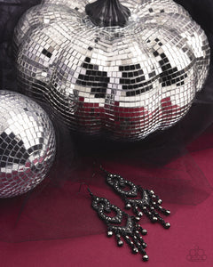 black,fishhook,rhinestones,Pristine Precipitation - Black Earrings