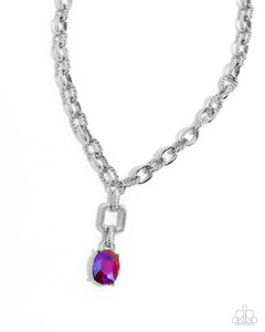 oil spill,pink,rhinestones,short necklace,Refulgent Recognition - Pink